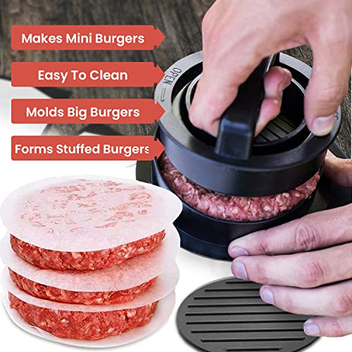 Hamburger Press Patty Maker, Slider Maker Set, 3 In 1 Hamburger Patty Mold, Essential Tool To Make Hamburgers In Different sizes As Well As Stuff Burgers. Fun For BBQ, Camping, Great Gift(Black)