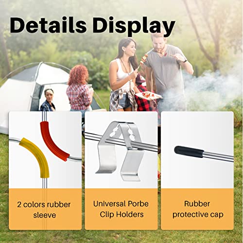 Yncotte Meat Probe for Weber, 2PCS Temperature Probe Compatible with Weber iGrill 2 iGrill 3 iGrill Pro iGrill Mini Thermometer with Clip Holders App Monitoring (Red-Yellow)