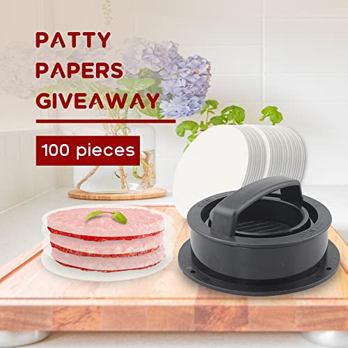 enter  3 Sizes in 1 Stuffed Burger Press,Hamburger Patty Maker Rings Molds with 100pcs Burger Papers,Set of 2