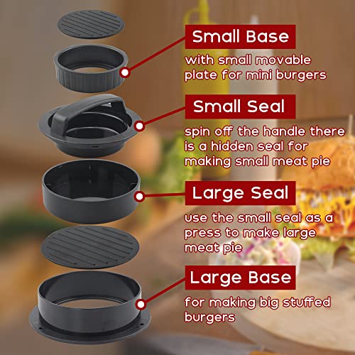 enter  3 Sizes in 1 Stuffed Burger Press,Hamburger Patty Maker Rings Molds with 100pcs Burger Papers,Set of 2