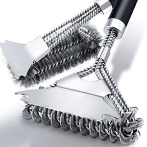 grill brush for outdoor grill, 2023 for family men & father. 3 in 1 grill cleaner brushes with scraper bristle free, grill accessories 18" stainless steel wire bbq brush.