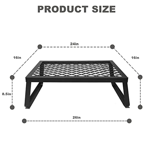 Timati Portable outdoor camping grill，Heavy Duty iron Camp Grill for Open Flame Cooking，Outdoor Camp Grill Rack for Picnic BBQ Frying
