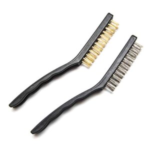 bbq grill brushes (2 count) stainless steel, brass heavy duty scratch brush set bristles brush for bbq grill brush, cleaning, kitchen, etc.