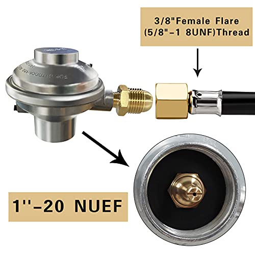 MENSI 1LB Propane Regulator Valve with One Pound Disposal Bottle Connection and 3/8" Male Flare Fitting for Propane Extension Hose