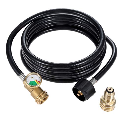 Aupoko 12 FT Propane Tank Extension Hose, Universal Propane Extension Include Propane Tank Adapter and Gauge, Leak Detector for Gas Grill, Heater and All Other Propane Appliances