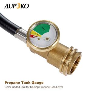 Aupoko 12 FT Propane Tank Extension Hose, Universal Propane Extension Include Propane Tank Adapter and Gauge, Leak Detector for Gas Grill, Heater and All Other Propane Appliances