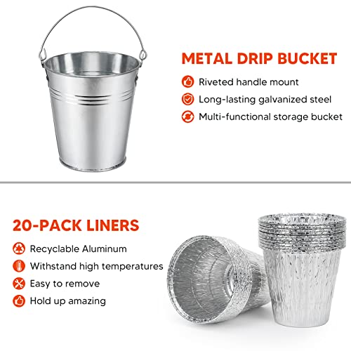 Stanbroil Drip Bucket Replacement for Traeger Grill, Sturdy Steel Grease Bucket Including 20-Pack Disposable Liners, Fit for Traeger, Pit Boss, Camp Chef, Louisiana