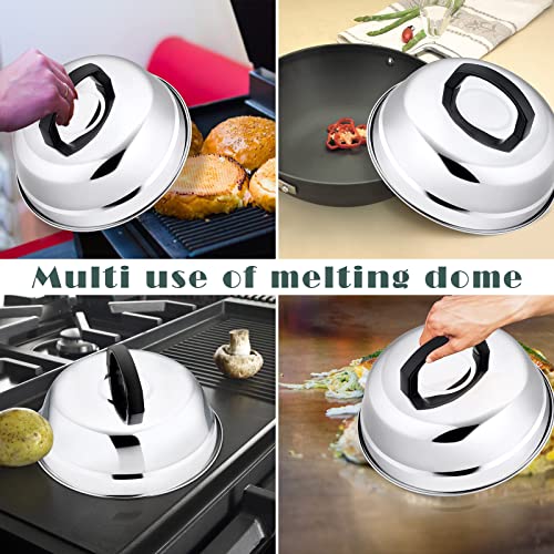 9In Cheese Melting Dome, HaSteeL 4Pcs Stainless Steel Round Basting Cover, Lightweight Steam Cover Lid with Plastic Handle, Durable for Kitchen Flat Top Griddle Grill Indoor & Outdoor, Easy to Clean