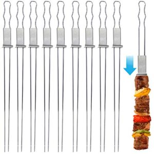 blue donuts 10 pack kabob skewers for grilling 17 inch kabob skewers with push bar, stainless steel skewers with comfortable handle grip, bbq grilling accessories