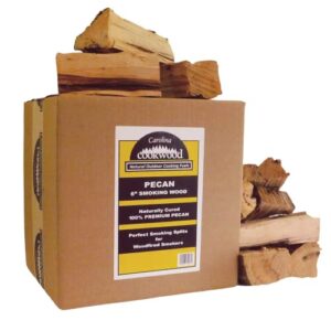 carolina cookwood pecan smoking wood logs for wood fired and charcoal smoker grills - large 6-in. hardwood splits, 12-17 lbs, 675 cu. in. naturally cured smoker wood