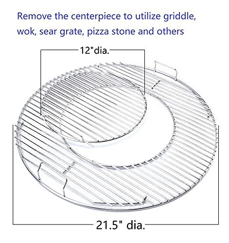 GasSaf Grill Grates Replacement for Weber 8835, 22.5 inch Charcoal Grills, Kettle, Performer, Master-Touch and Others, 21.5 Inches Gourmet BBQ System Hinged Stainless Steel Cooking Grate Grids