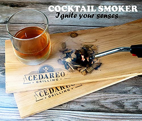 Grilling Planks Set - 8 Natural 100% Cedar Boards, Amazing Cedar Aroma, For Salmon, Shrimp, Fish, Vegetables, Apple Chips For Smoking, Cocktail Drinks, & Non-BPA Spray Bottle, Gift Set For BBQ Master