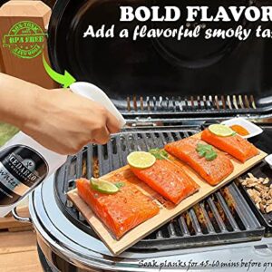 Grilling Planks Set - 8 Natural 100% Cedar Boards, Amazing Cedar Aroma, For Salmon, Shrimp, Fish, Vegetables, Apple Chips For Smoking, Cocktail Drinks, & Non-BPA Spray Bottle, Gift Set For BBQ Master