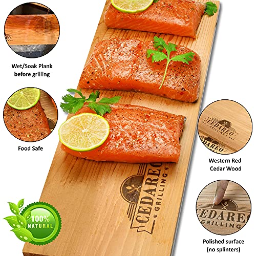 Grilling Planks Set - 8 Natural 100% Cedar Boards, Amazing Cedar Aroma, For Salmon, Shrimp, Fish, Vegetables, Apple Chips For Smoking, Cocktail Drinks, & Non-BPA Spray Bottle, Gift Set For BBQ Master