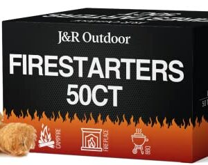 J&R Outdoor 50pc Fire Starter Pack, Extended Burn time FireStarters for Indoor and Outdoor uses, FireStarters for Fireplace, Campfires, Grilling, Wood Stoves, No Odor and Water Resistant