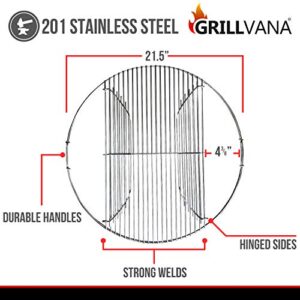 GRILLVANA 22 Inch 201 Stainless Steel Hinged Grilling/Cooking Replacement 22” grill grate - Compatible with Weber 22" Charcoal Grills - Kettle Charcoal BBQ Grilling Accessories