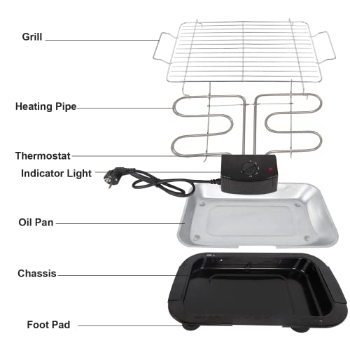 HAITOP Indoor Electric Grill Smokeless 2000W, Household Smoke Free Electric Grill,Portable Tabletop Grill Kitchen BBQ Grills,Adjustable Temperature Control,Removable Water Filled Drip Tray
