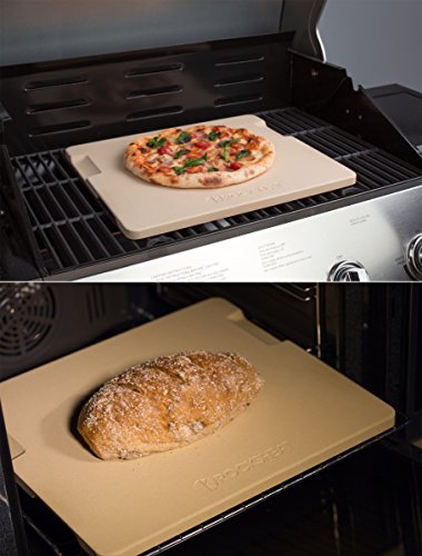 ROCKSHEAT K Large Pizza Stone Heavy Duty Baking Grilling Stone 20" x 13.5", Perfect for Oven, BBQ and Grill. Innovative Double - Faced Built - in 4 Handles Design