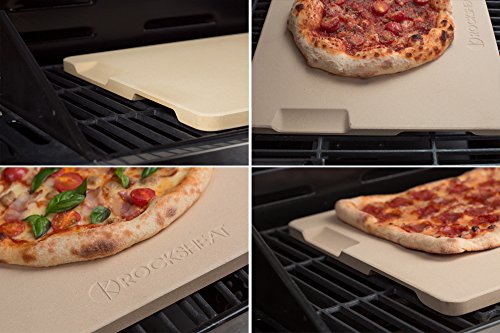 ROCKSHEAT K Large Pizza Stone Heavy Duty Baking Grilling Stone 20" x 13.5", Perfect for Oven, BBQ and Grill. Innovative Double - Faced Built - in 4 Handles Design