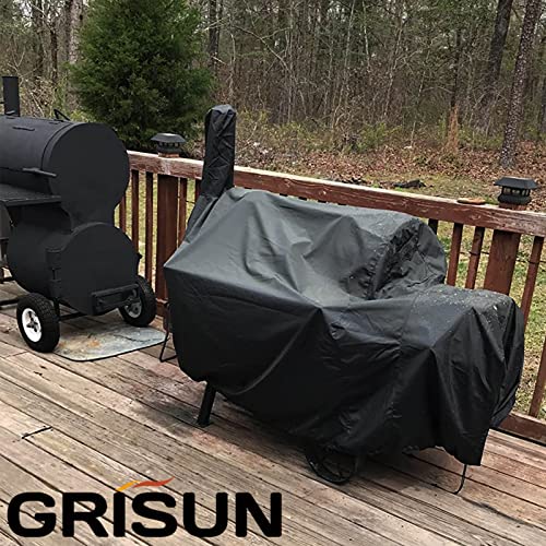 Grisun Grill Cover for Oklahoma Joe's Longhorn Offset Smoker, Anti-UV Waterproof Offset Smoker Cover for Oklahoma Joe's 13201747-50, Heavy-Duty 600 D Polyester, Black (70" L x 60" H x 40" W)