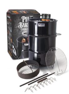 pit barrel cooker classic package - 18.5 inch drum smoker | porcelain coated steel bbq grill | includes 8 hooks, 2 hanging rods, grill grate and more