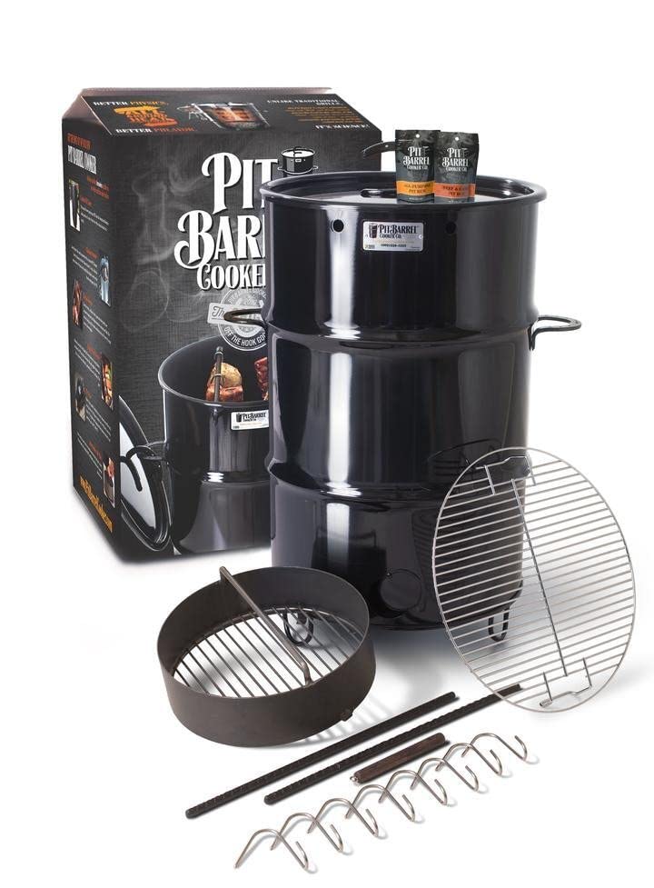 Pit Barrel Cooker Classic Package - 18.5 Inch Drum Smoker | Porcelain Coated Steel BBQ Grill | Includes 8 Hooks, 2 Hanging Rods, Grill Grate and More