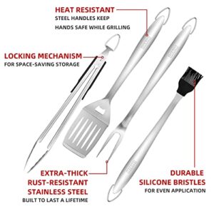 DAXJM Barbecue Tool Sets 4Pcs, Premium Stainless Steel BBQ Tongs, Spatula, Fork and Brush Grill Accessories Kit for Indoor Outdoor BBQ