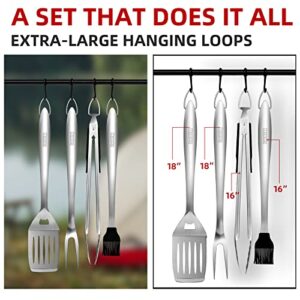 DAXJM Barbecue Tool Sets 4Pcs, Premium Stainless Steel BBQ Tongs, Spatula, Fork and Brush Grill Accessories Kit for Indoor Outdoor BBQ