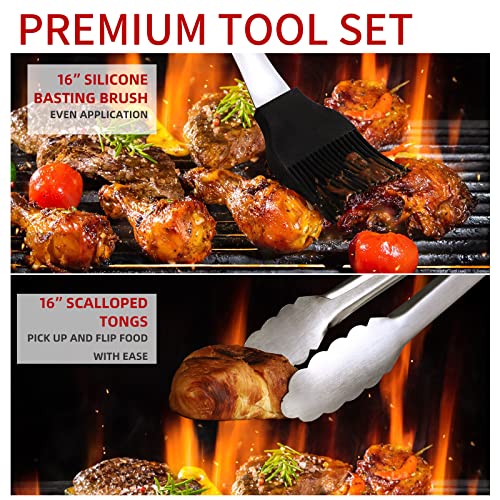 DAXJM Barbecue Tool Sets 4Pcs, Premium Stainless Steel BBQ Tongs, Spatula, Fork and Brush Grill Accessories Kit for Indoor Outdoor BBQ