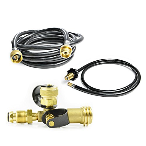 Stanbroil Propane Brass Tee Adapter Kit with 4-Port with 5-feet and 12-feet Hose for Motorhomes Tank RV Camping