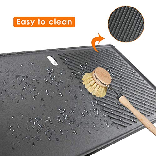 Uniflasy Cast Iron Reversible Grill Stove Top Griddle Pan 16 7/8" Skillet Flat Pan, Cast Iron Grll Griddle Plate for Charbroil 463420508 463420509 Gas Grills Replacement Parts, Cookware Accessories