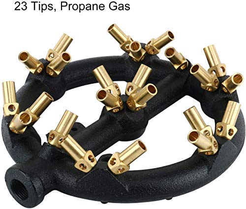 Homend Propane Gas Jet Burner For Chinese Wok Range, Grilling, Stir Fry - Cast Iron Body Round Nozzle Jet Burner with 23 Brass Tips - Up 100,000 BTU (Propane Gas, 23 Tips, 0.5mm Hole)
