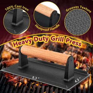 Joyfair Cheese Melting Dome & Burger Press Kit, 12 inch Basting Cover with Cast Iron Grill Press, Griddle Accessories for Outdoor BBQ Flat Top Grilling Teppanyaki Kitchen Steaming, Dishwasher Safe