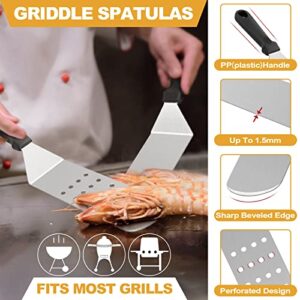 Griddle Accessories Kit of 5, HaSteeL Heavy Duty Metal Spatula, Professional Stainless Steel Flat Top Griddle Tools Set, Pancake Flipper/Griddle Scraper/Hamburger Turner for BBQ Grilling Cast Iron