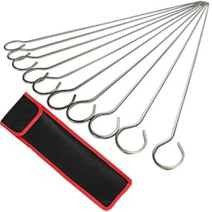 metal skewers for grilling，skewers for kabobs，stainless steel skewers 14” flat shish kabob skewers with ring handles ，metal skewers ,reusable bbq sticks - 10 pack with storage bag