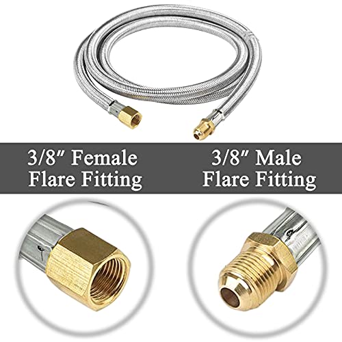 GCBSAEQ Propane Hose Extension Assembly 6FT Stainless with 3/8" Female x 3/8" Male Flare Fitting Steel Braided Hose for Gas Grill, Camping Stove, RV Fire Pits, and More