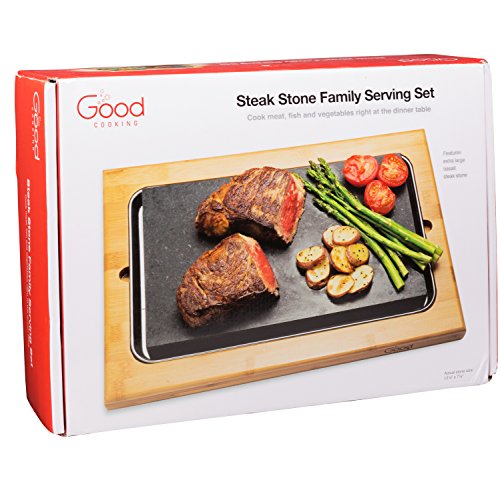 Cooking Stone- Extra Large Lava Hot Stone Tabletop Grill Cooking Platter and Cold Lava Rock Indoor BBQ Hibachi Grilling Stone (12.5" x 7.5") w Bamboo Platter