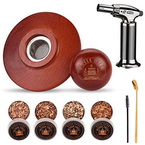 Wicker Creek Supply Cocktail Smoker Kit - Whiskey, Bourbon, or Old Fashioned Smoker Kit with 4 Wood Chips for Cocktail Smoker, Drink Smoker with Lid, Torch, Spoon, Brush - Packed in Magnetic Box (No Butane)