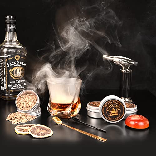 Wicker Creek Supply Cocktail Smoker Kit - Whiskey, Bourbon, or Old Fashioned Smoker Kit with 4 Wood Chips for Cocktail Smoker, Drink Smoker with Lid, Torch, Spoon, Brush - Packed in Magnetic Box (No Butane)