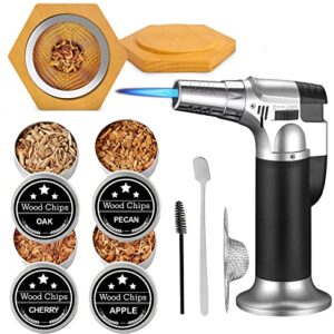 cocktail smoker kit with torch for old fashioned cocktail whiskey bourbon, premium drink smoker infuser kit with 4 flavored smoking wood chips, smoke gifts for men, whisky lovers (no butane)