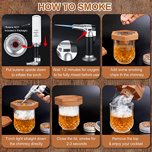 Cocktail Smoker kit with Torch for Old Fashioned Cocktail Whiskey Bourbon, Premium Drink Smoker Infuser Kit with 4 Flavored Smoking Wood Chips, Smoke Gifts for Men, Whisky Lovers (No Butane)