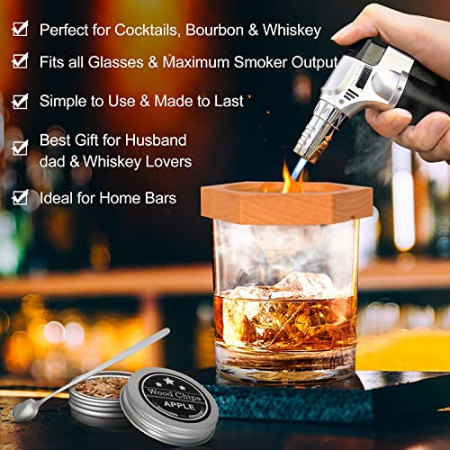 Cocktail Smoker kit with Torch for Old Fashioned Cocktail Whiskey Bourbon, Premium Drink Smoker Infuser Kit with 4 Flavored Smoking Wood Chips, Smoke Gifts for Men, Whisky Lovers (No Butane)