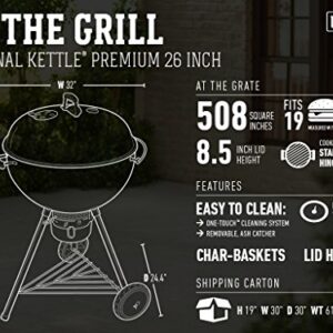 Weber Original Kettle Premium 26 Inch Charcoal Grill, Black