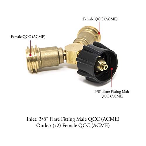 Gas ONE Propane Y-Splitter Tee Solid Brass with 1-Male QCC and 2-Female QCC for BBQ Grill, Heater, Propane appliances