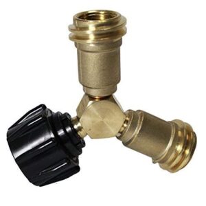 Gas ONE Propane Y-Splitter Tee Solid Brass with 1-Male QCC and 2-Female QCC for BBQ Grill, Heater, Propane appliances