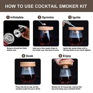 Cocktail Smoker Kit with Torch, Old Fashioned Smoker Kit with 4 Wood Chips for Bourbon Whiskey Smoker Kit, Birthday Whiskey Valentines Day Gifts for Him,Men,Dad,Husband(No Butane)