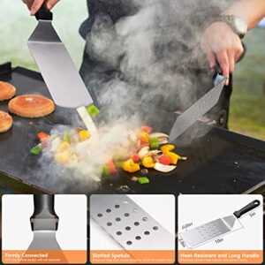 Griddle Accessories, 15 Pcs Flat Top Grill Accessories for Blackstone BBQ Accessories for Outdoor Hibachi Grilling Barbecue Utensil Gifts for Men with Spatula Set and Burger Press