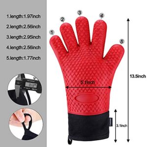 Comsmart BBQ Gloves, Heat Resistant Silicone Grilling Gloves, Long Waterproof BBQ Kitchen Oven Mitts with Inner Cotton Layer for Barbecue, Cooking, Baking, Smoker(Red)