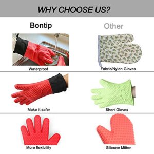 Comsmart BBQ Gloves, Heat Resistant Silicone Grilling Gloves, Long Waterproof BBQ Kitchen Oven Mitts with Inner Cotton Layer for Barbecue, Cooking, Baking, Smoker(Red)