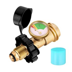 wadeo upgraded pol propane tank adapter with gauge converts pol lp tank service valve to qcc1 / type 1, universal propane tank gauge for propane cylinder, bbq gas grill, heater
